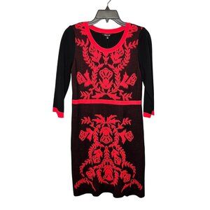 MISOOK Dress NWT Women's Black Red Floral Print Knit Shift Stretch Size XS